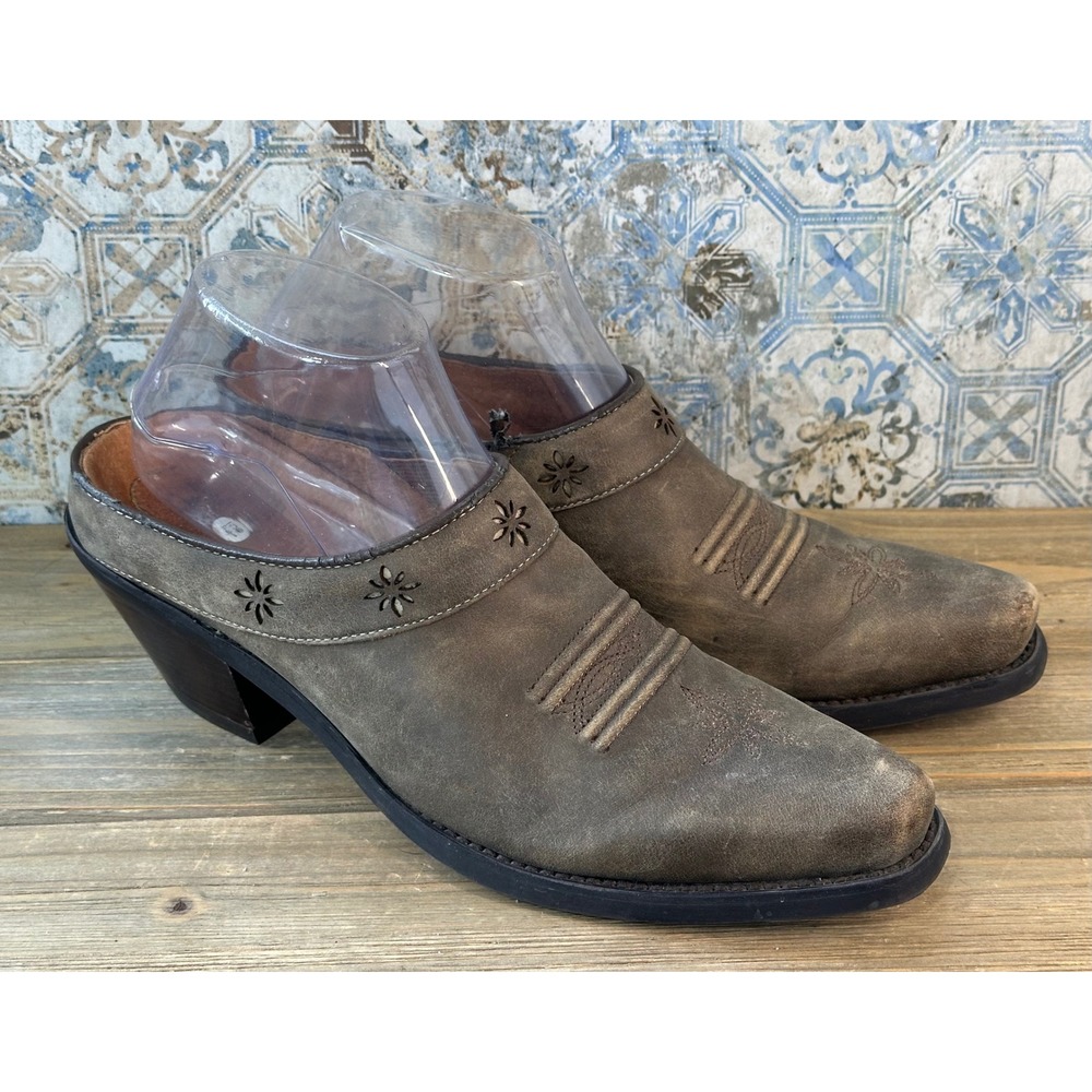Ariat Western Mule Clogs Leather Western BOHO Embroidered Womens 8.5 Brown